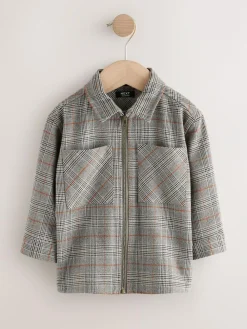 Next Grey Long Sleeve Check Zip Through Shirt (3mths-7yrs)^BOY Suits & Vest
