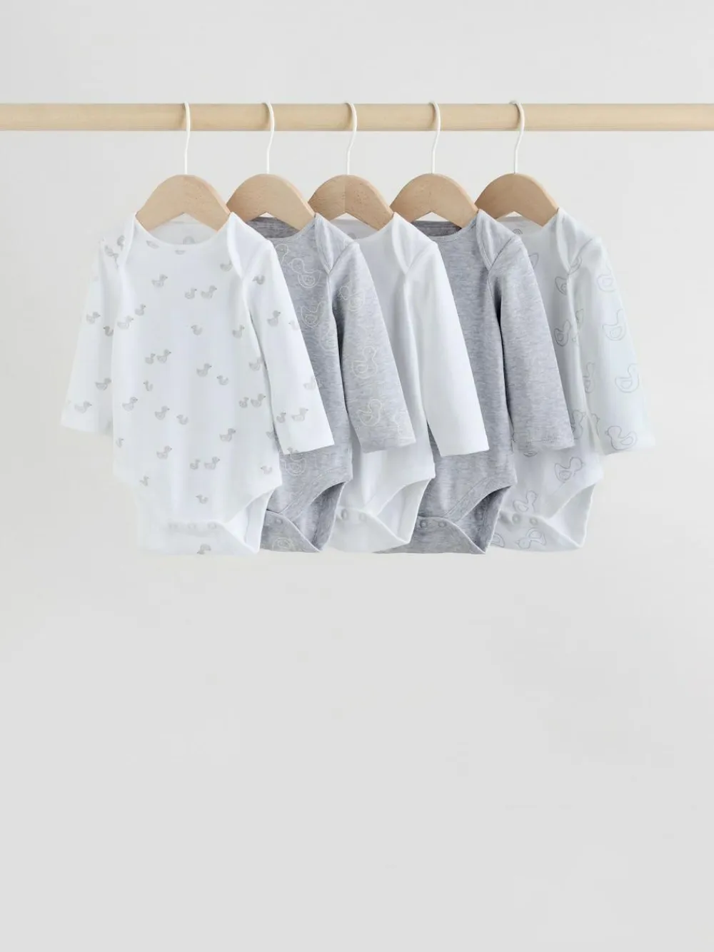 Next Grey Long Sleeved Baby Bodysuits 5 Pack^BOY Unisex|Bodysuits & Vests