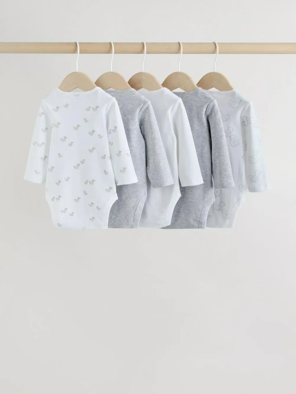 Next Grey Long Sleeved Baby Bodysuits 5 Pack^BOY Unisex|Bodysuits & Vests