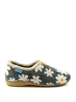 Clearance Lunar Ladies Flower Pattern Slippers Grey