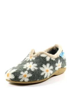 Clearance Lunar Ladies Flower Pattern Slippers Grey