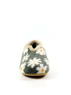 Clearance Lunar Ladies Flower Pattern Slippers Grey