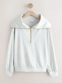 New Next Half Zip Jersey Sweatshirt Grey Marl