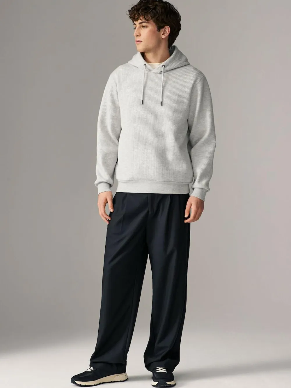 New Next Linear Texture Hoodie Grey Marl