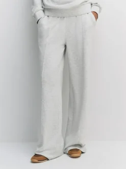 Next Premium Wide Leg Jersey Joggers Grey Marl