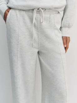 Next Premium Wide Leg Jersey Joggers Grey Marl