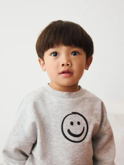 New Next Single Printed Crew Neck Sweat Top & Joggers Set (3mths-7yrs) Grey Marl