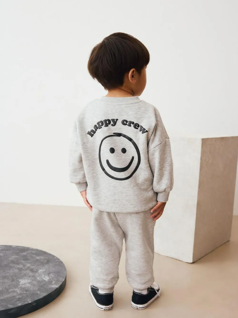 New Next Single Printed Crew Neck Sweat Top & Joggers Set (3mths-7yrs) Grey Marl