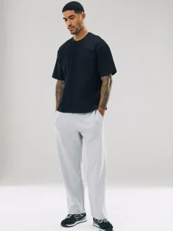 Discount Next Grey Marl Straight Fit Relaxed Fit Brushback Heavyweight Joggers