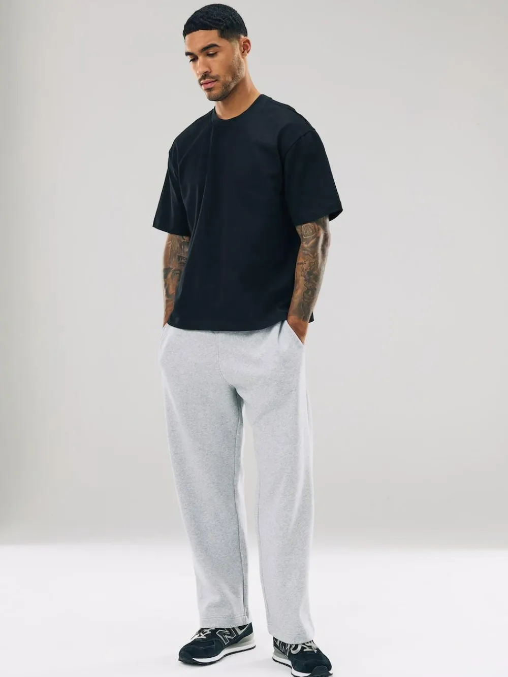 Discount Next Grey Marl Straight Fit Relaxed Fit Brushback Heavyweight Joggers