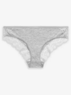 Next Grey Marl/Pink/Plum Bikini Cotton Lace Knickers 4 Pack^Women Panties