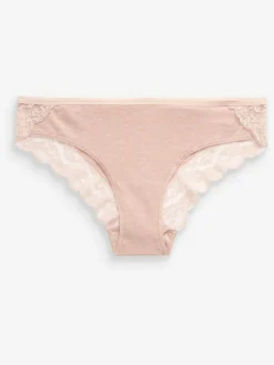 Next Grey Marl/Pink/Plum Bikini Cotton Lace Knickers 4 Pack^Women Panties