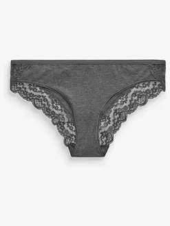 Next Grey Marl/Pink/Plum Bikini Cotton Lace Knickers 4 Pack^Women Panties
