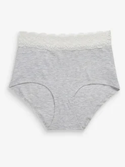 Next Grey Marl/Pink/Plum Full Brief Cotton Lace Knickers 4 Pack^Women Panties