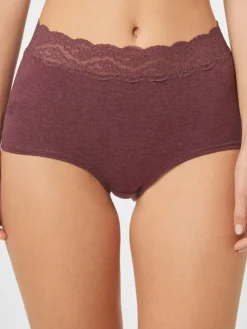 Next Grey Marl/Pink/Plum Full Brief Cotton Lace Knickers 4 Pack^Women Panties