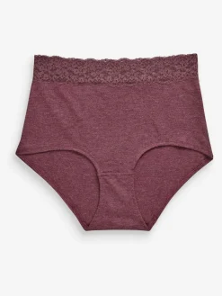 Next Grey Marl/Pink/Plum Full Brief Cotton Lace Knickers 4 Pack^Women Panties
