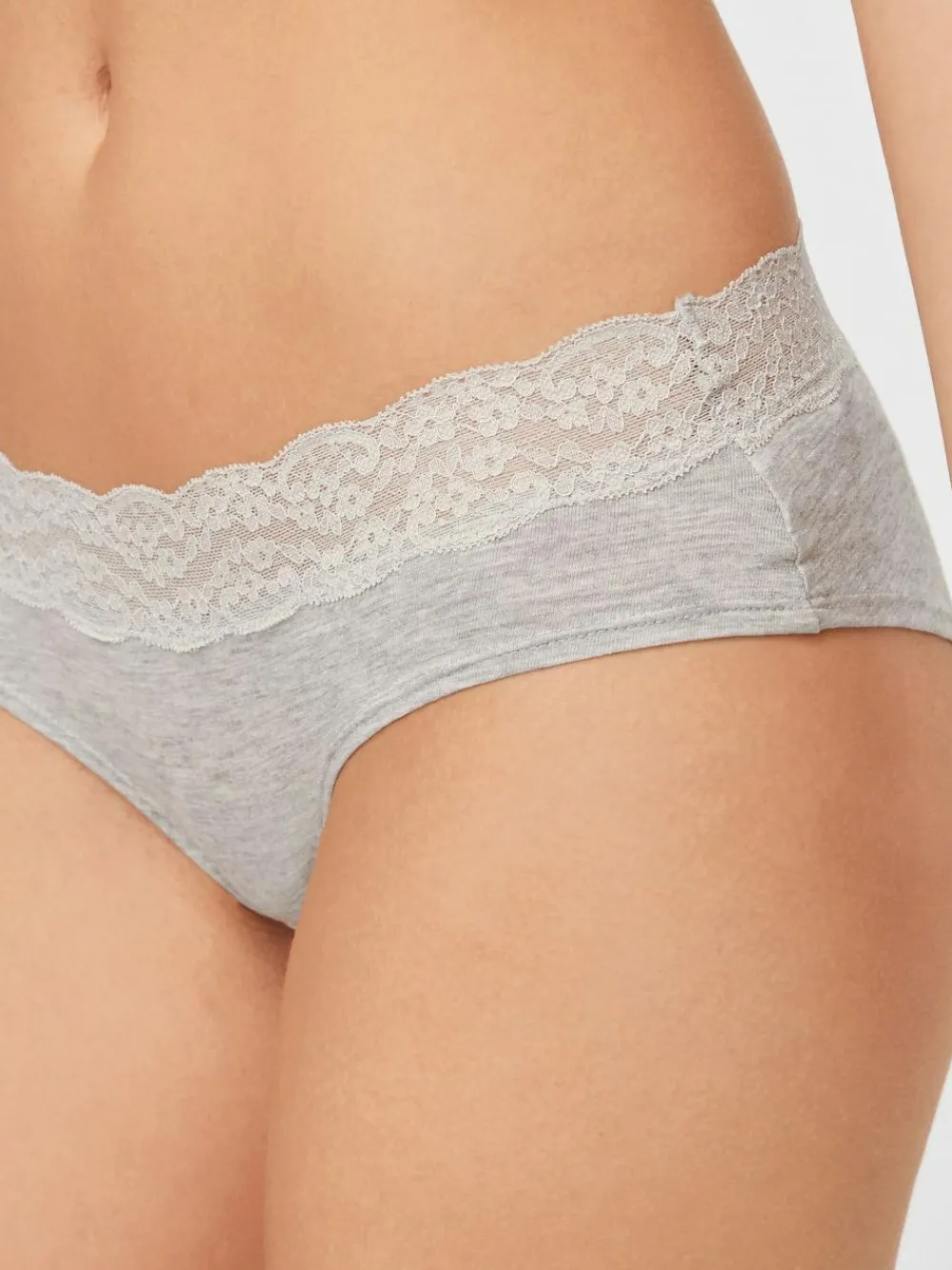 Clearance Next Grey Marl/Pink/Plum Short Cotton Lace Knickers 4 Pack