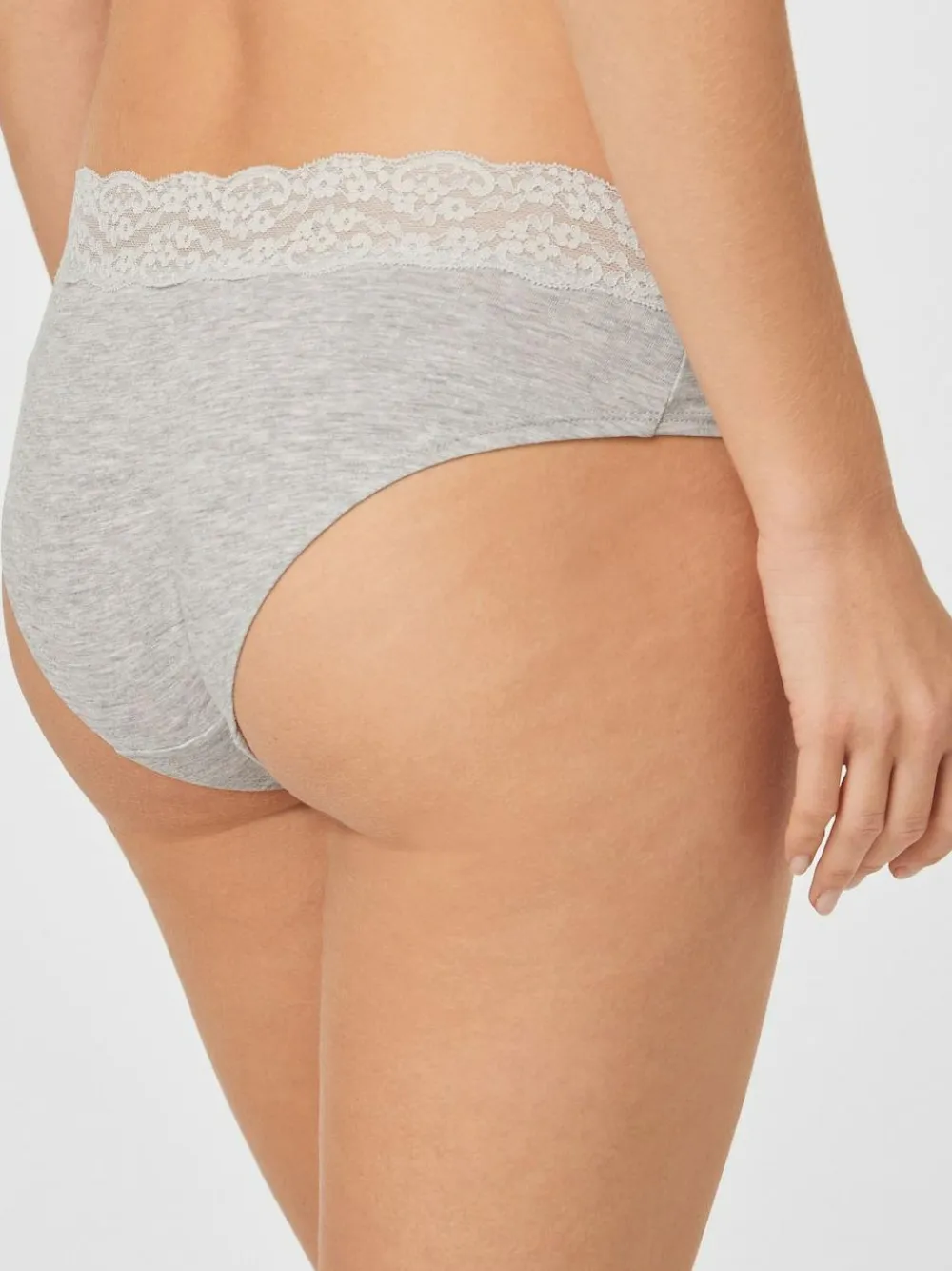 Clearance Next Grey Marl/Pink/Plum Short Cotton Lace Knickers 4 Pack