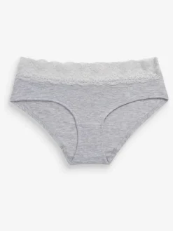 Clearance Next Grey Marl/Pink/Plum Short Cotton Lace Knickers 4 Pack
