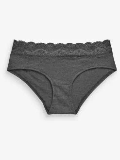 Clearance Next Grey Marl/Pink/Plum Short Cotton Lace Knickers 4 Pack