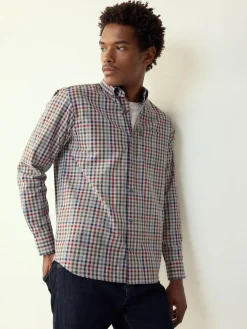 Best Next Grey/ Multi Colour Gingham Regular Fit Easy Iron Button Down Oxford Shirt