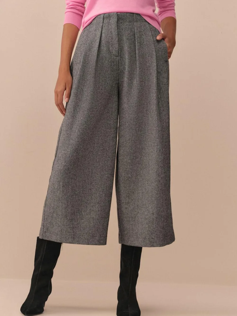 New Next N. Premium Herringbone Culottes With Wool Grey