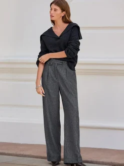 Best Next Grey N. Premium Wide Leg Pleated Trousers With Wool
