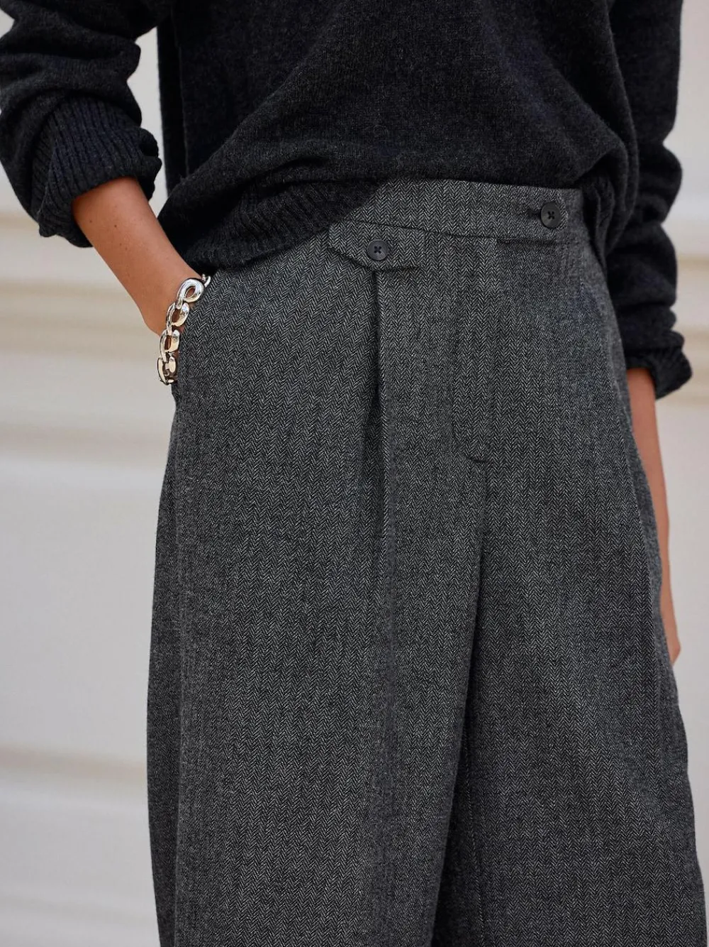 Best Next Grey N. Premium Wide Leg Pleated Trousers With Wool