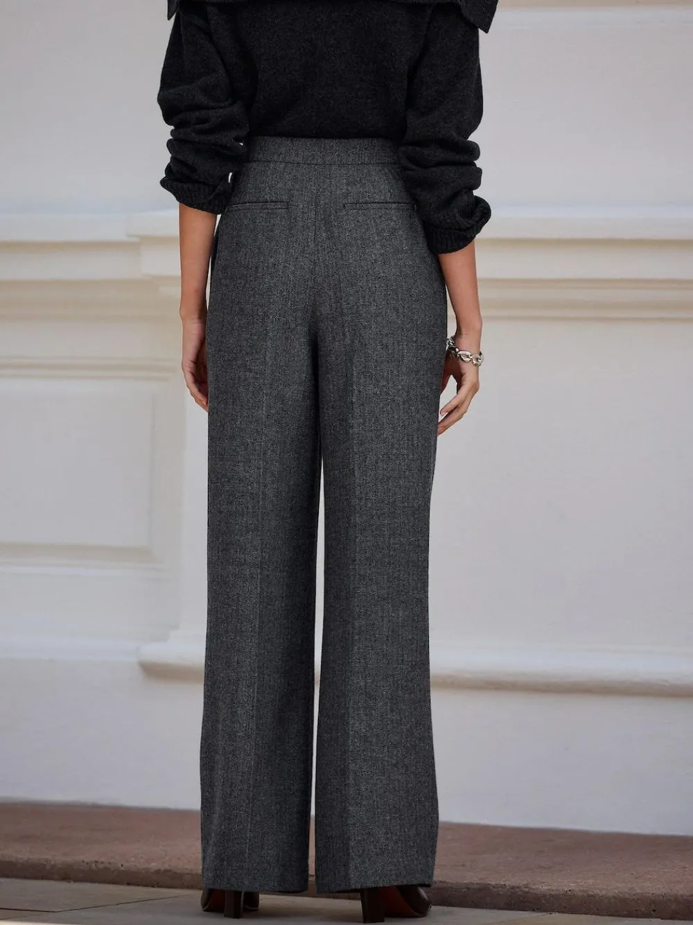 Best Next Grey N. Premium Wide Leg Pleated Trousers With Wool