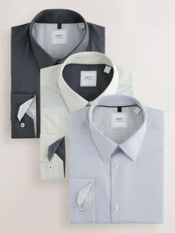 Discount Next Regular Fit Easy Care Single Cuff Smart Shirts 3 Pack Grey