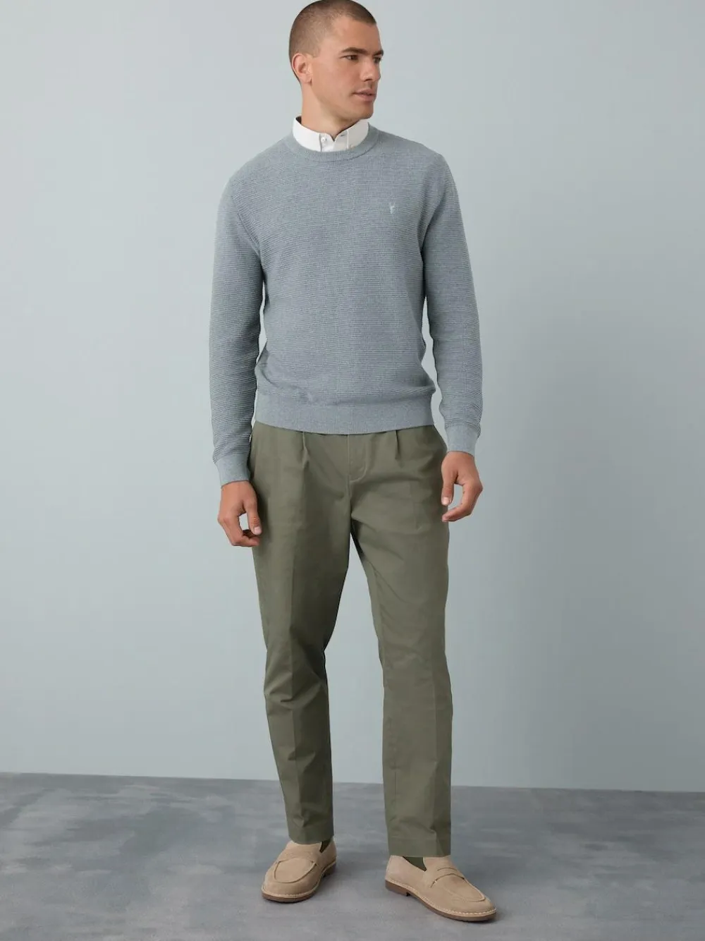 New Next Regular Fit Textured Oxford Mock Shirt Jumper Grey