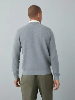 New Next Regular Fit Textured Oxford Mock Shirt Jumper Grey