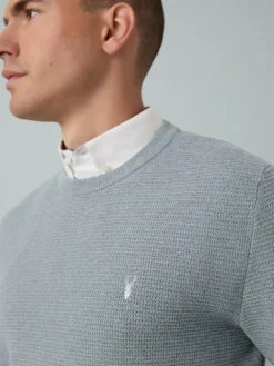 New Next Regular Fit Textured Oxford Mock Shirt Jumper Grey