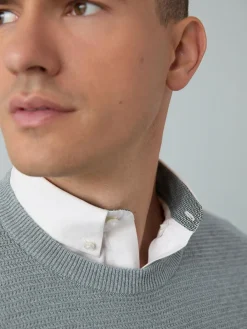 New Next Regular Fit Textured Oxford Mock Shirt Jumper Grey