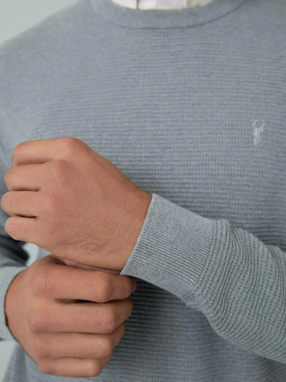 New Next Regular Fit Textured Oxford Mock Shirt Jumper Grey