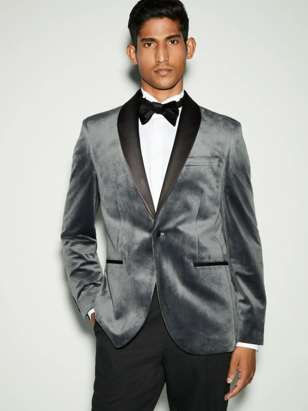 Sale Next Regular Fit Velvet Blazer Grey