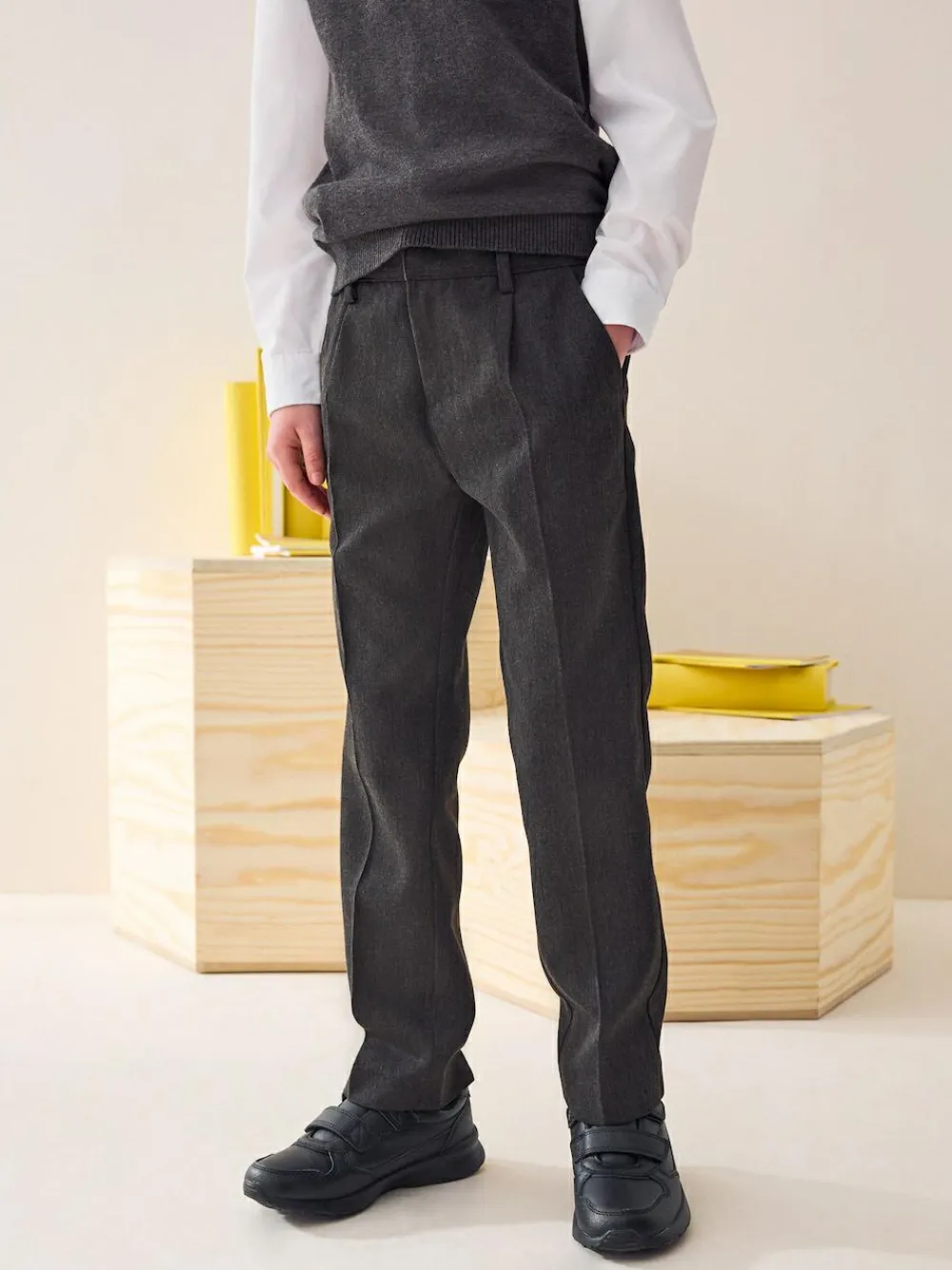 Next Regular Waist School Pleat Front Trousers (3-17yrs) Grey