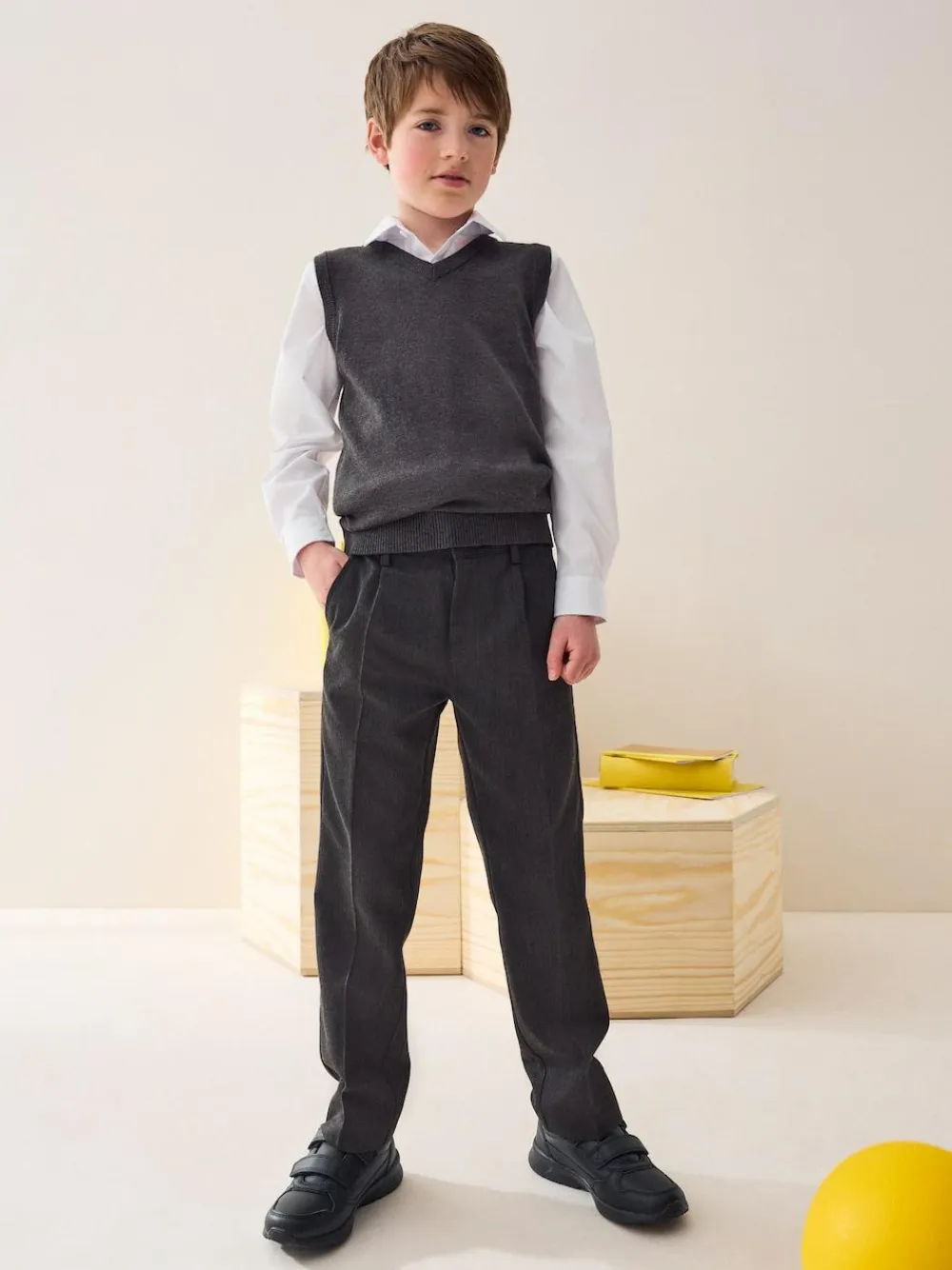 Next Regular Waist School Pleat Front Trousers (3-17yrs) Grey