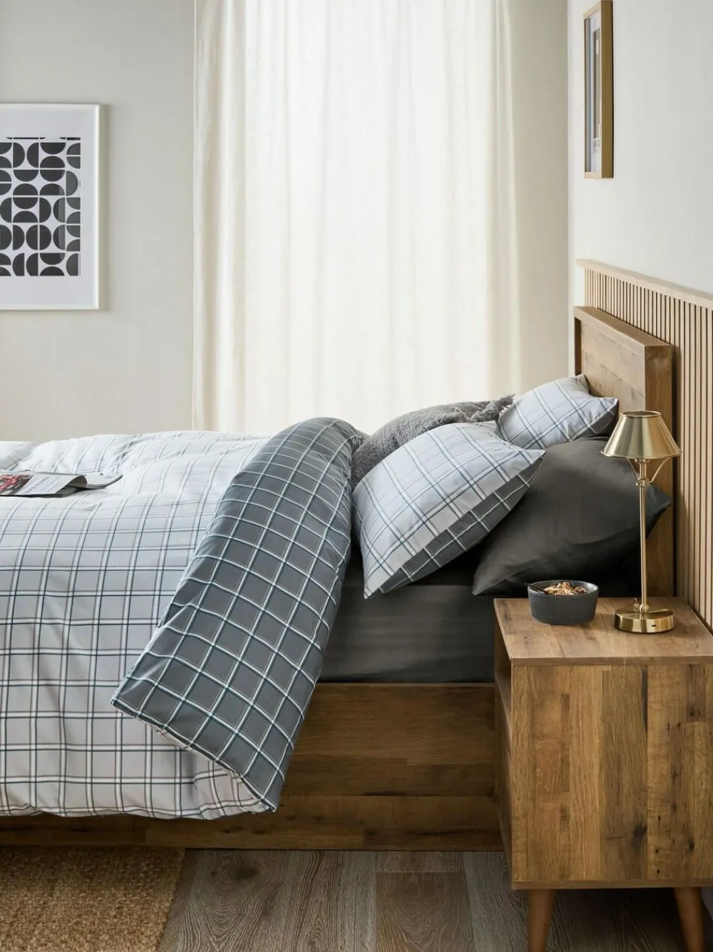 Next Grey Reversible Check Duvet Cover and Pillowcase Set^ Bedsets & Duvet Covers