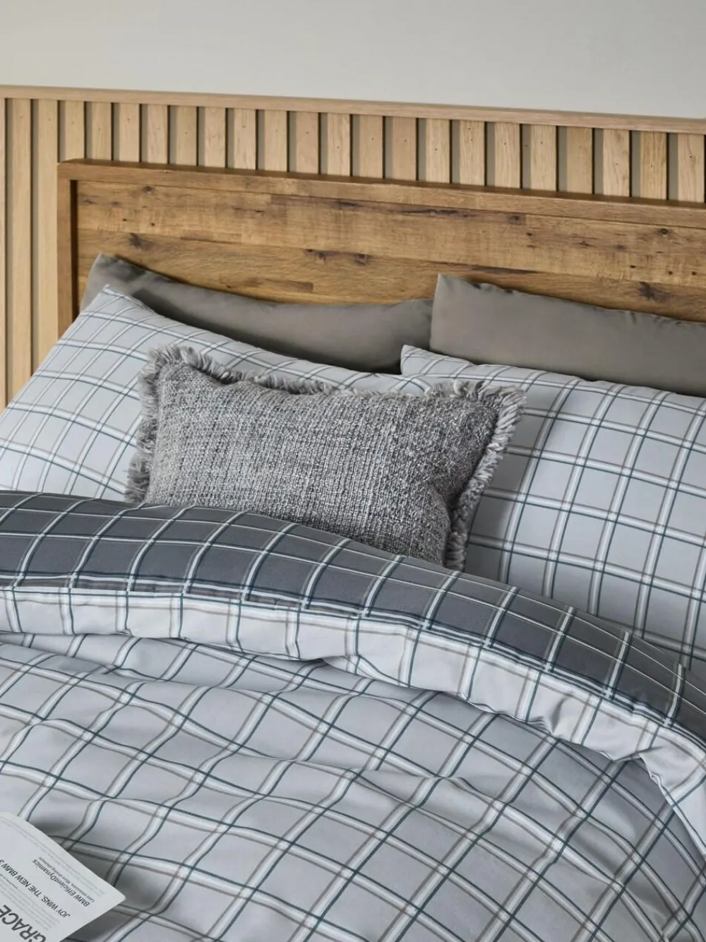 Next Grey Reversible Check Duvet Cover and Pillowcase Set^ Bedsets & Duvet Covers