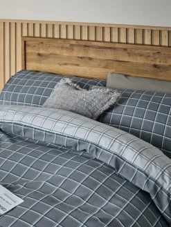 Next Grey Reversible Check Duvet Cover and Pillowcase Set^ Bedsets & Duvet Covers