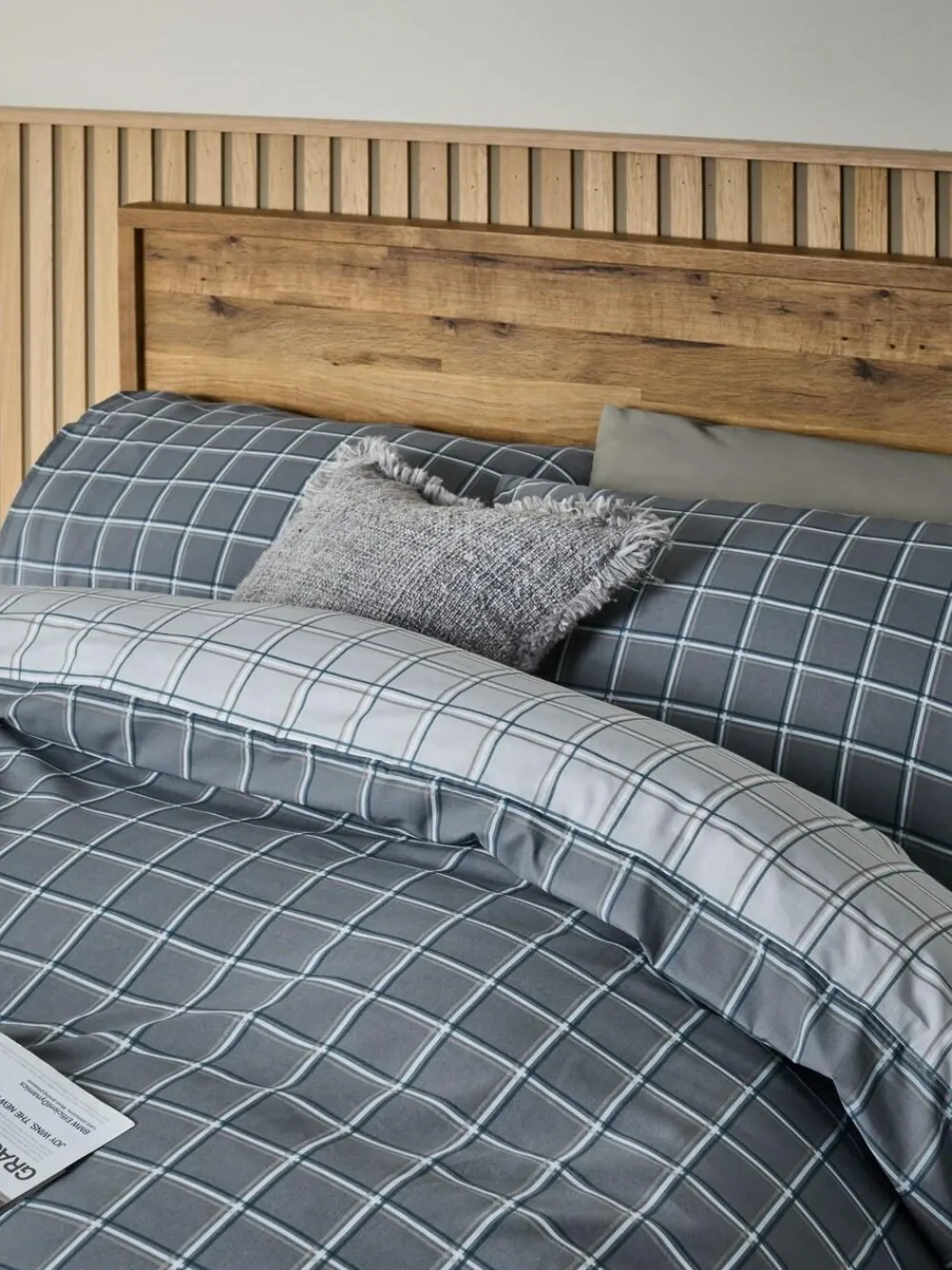Next Grey Reversible Check Duvet Cover and Pillowcase Set^ Bedsets & Duvet Covers