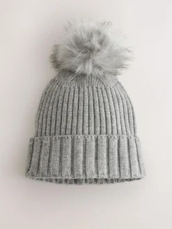 Clearance Next Grey Rib Knit Pom Hat