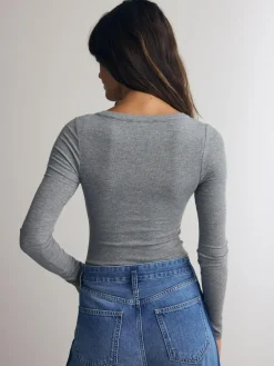 Next Ribbed Long Sleeve Henley Bodysuit Grey