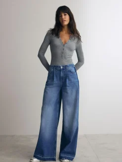 Next Ribbed Long Sleeve Henley Bodysuit Grey