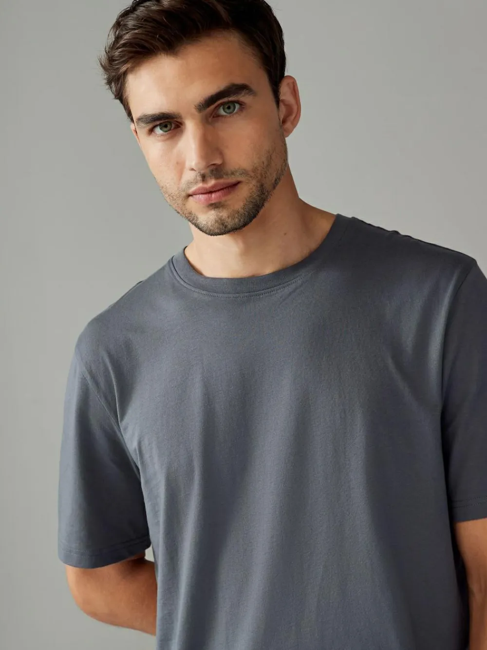 Next Grey Slate Regular Fit Essential Crew Neck Cotton T-Shirt^ Loungewear