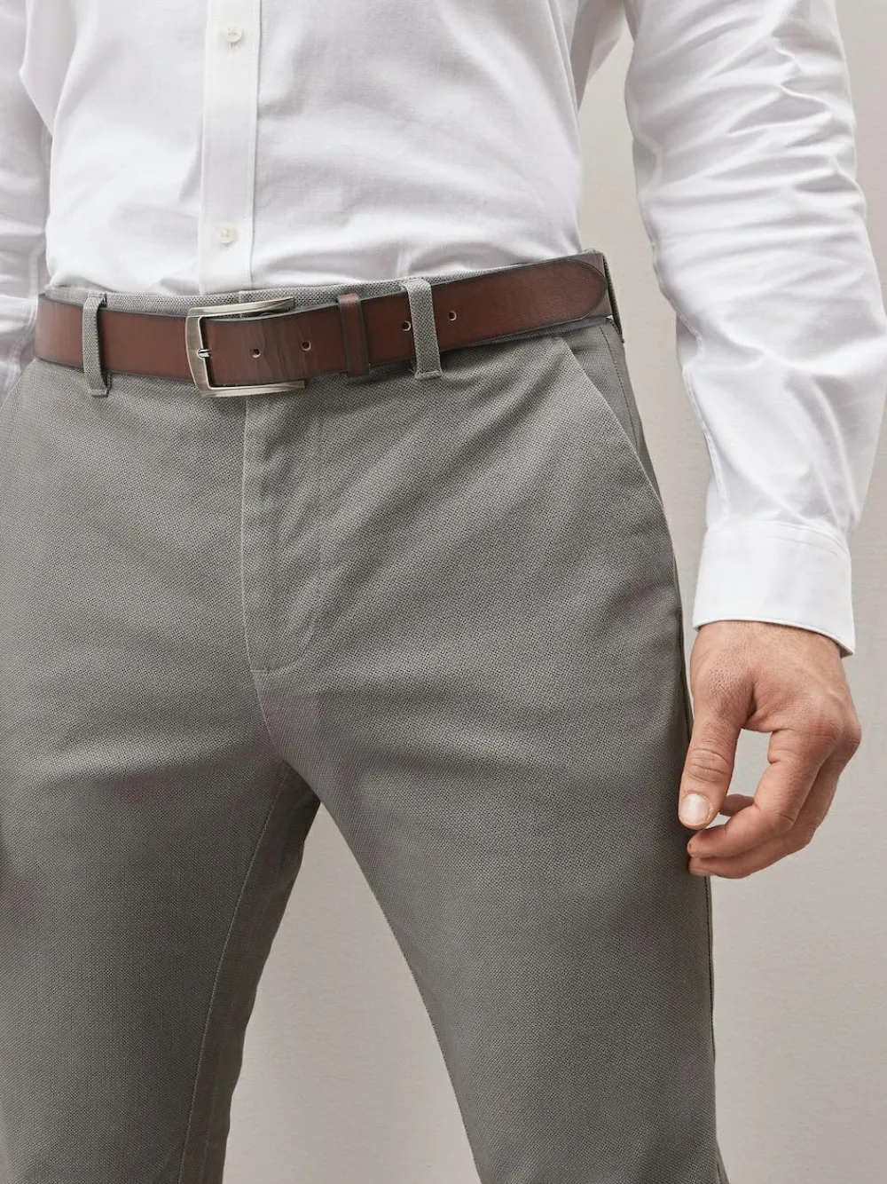 Discount Next Slim Fit Printed Belted Soft Touch Chino Trousers Grey