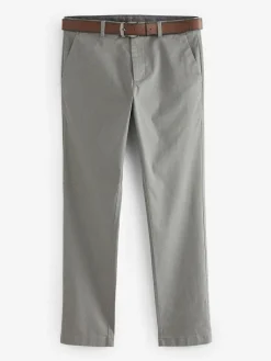Discount Next Slim Fit Printed Belted Soft Touch Chino Trousers Grey