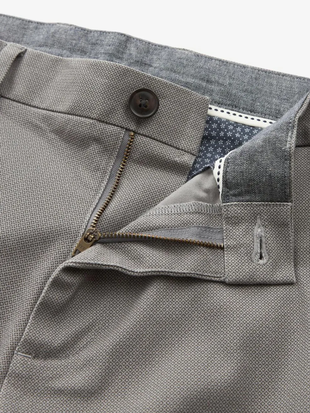 Discount Next Slim Fit Printed Belted Soft Touch Chino Trousers Grey