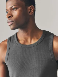 Online Next Slim Fit Ribbed Vest Grey